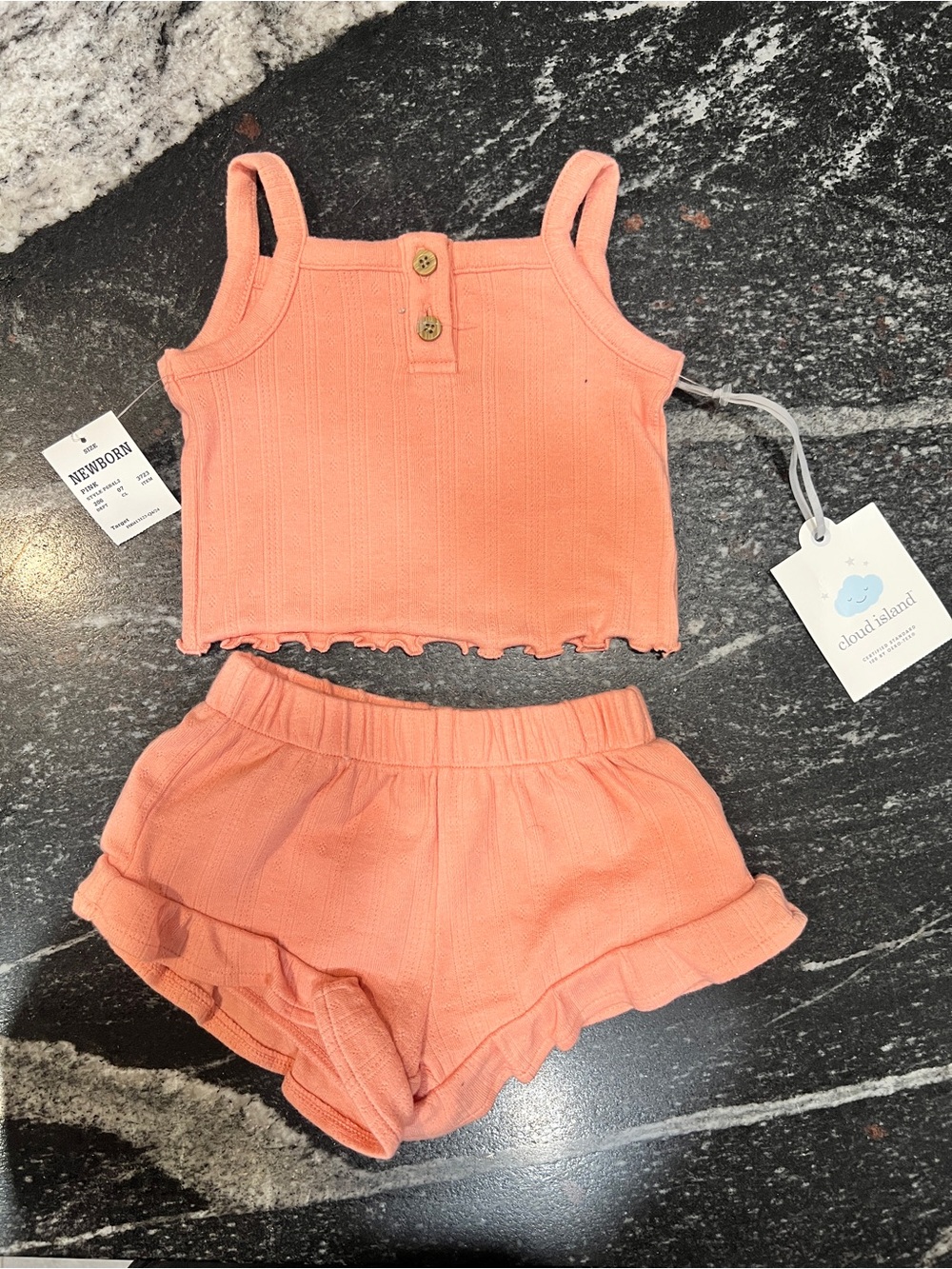 Cloud Island NWT Newborn Peach Ribbed 2-Piece Tank & Bloomer Set